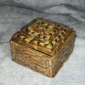 Bombay Company ‎ Trinket Box Jewele Colors Greens Gold Amber Sliver 3 In Boho